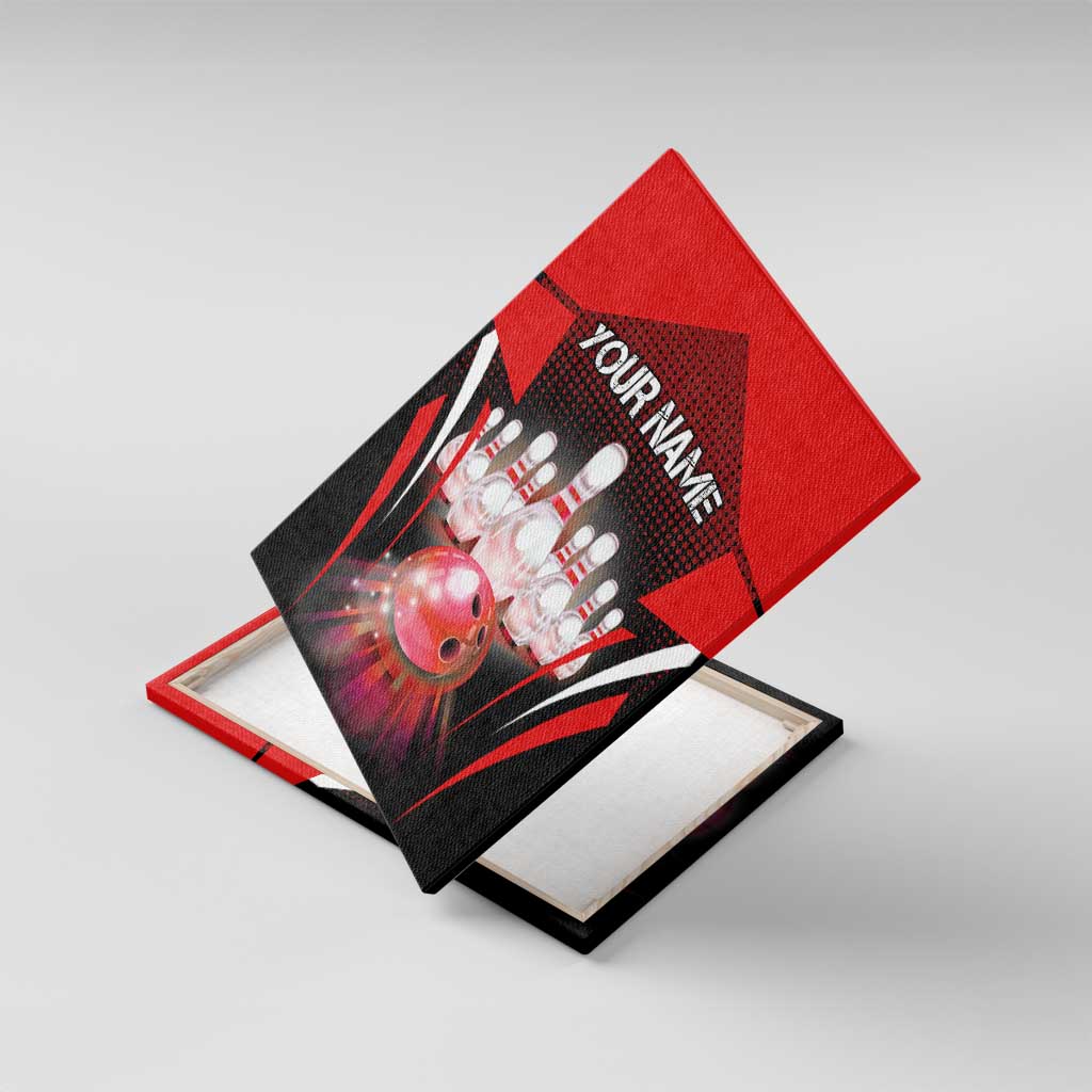 Red Bowling Strike Graphic Canvas Wall Art with Pins and Ball and Custom Name Design - Wonder Print Shop