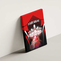 Red Bowling Strike Graphic Canvas Wall Art with Pins and Ball and Custom Name Design - Wonder Print Shop