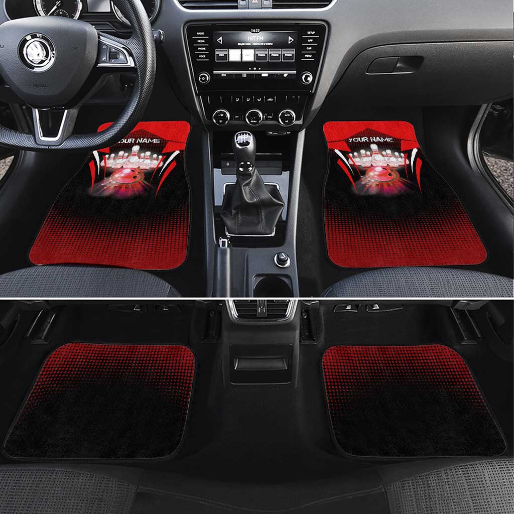 Red Bowling Strike Graphic Car Mats with Pins and Ball and Custom Name Design - Wonder Print Shop
