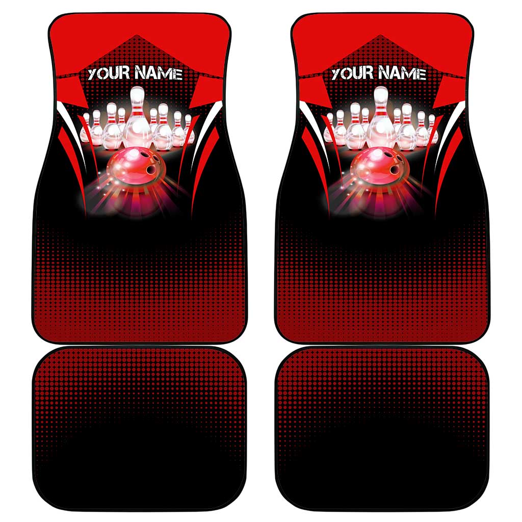 Red Bowling Strike Graphic Car Mats with Pins and Ball and Custom Name Design - Wonder Print Shop