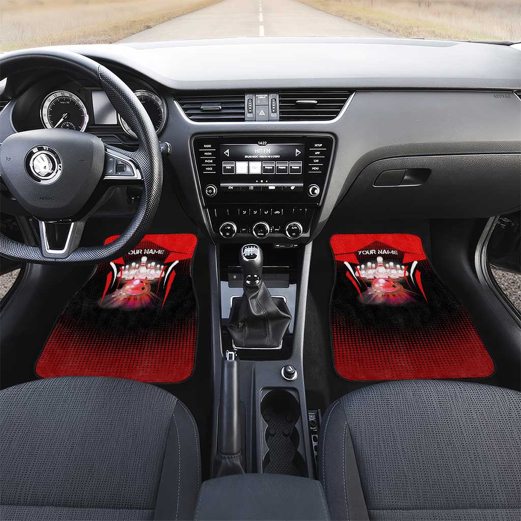 Red Bowling Strike Graphic Car Mats with Pins and Ball and Custom Name Design - Wonder Print Shop