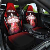 Red Bowling Strike Graphic Car Seat Cover with Pins and Ball and Custom Name Design - Wonder Print Shop