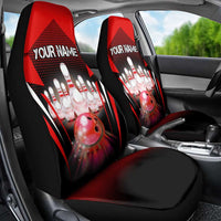 Red Bowling Strike Graphic Car Seat Cover with Pins and Ball and Custom Name Design - Wonder Print Shop