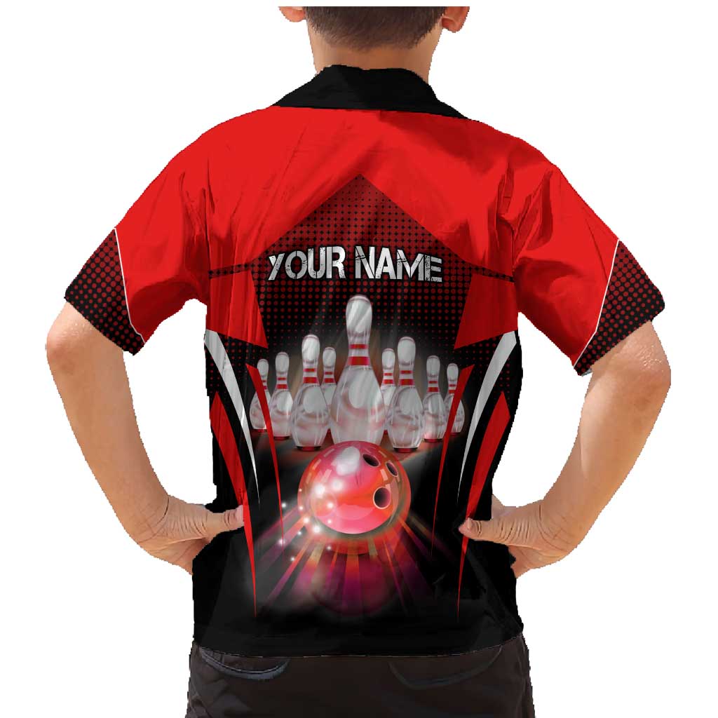Red Bowling Strike Graphic Family Matching Mermaid Dress and Hawaiian Shirt with Pins and Ball and Custom Name Design - Wonder Print Shop
