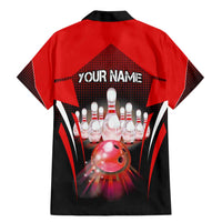 Red Bowling Strike Graphic Family Matching Mermaid Dress and Hawaiian Shirt with Pins and Ball and Custom Name Design - Wonder Print Shop
