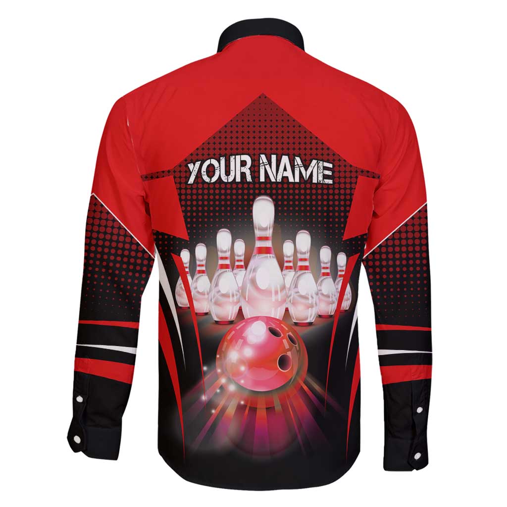 Red Bowling Strike Graphic Family Matching Mermaid Dress and Hawaiian Shirt with Pins and Ball and Custom Name Design - Wonder Print Shop
