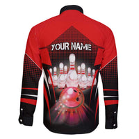 Red Bowling Strike Graphic Family Matching Puletasi and Hawaiian Shirt with Pins and Ball and Custom Name Design - Wonder Print Shop