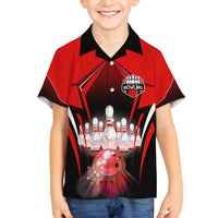 Red Bowling Strike Graphic Family Matching Tank Maxi Dress and Hawaiian Shirt with Pins and Ball and Custom Name Design - Wonder Print Shop