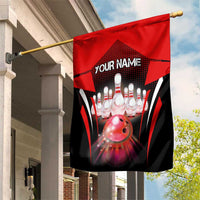 Red Bowling Strike Graphic Garden Flag with Pins and Ball and Custom Name Design - Wonder Print Shop