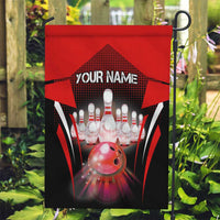 Red Bowling Strike Graphic Garden Flag with Pins and Ball and Custom Name Design - Wonder Print Shop