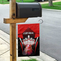 Red Bowling Strike Graphic Garden Flag with Pins and Ball and Custom Name Design - Wonder Print Shop