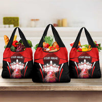 Red Bowling Strike Graphic Grocery Bag with Pins and Ball and Custom Name Design - Wonder Print Shop