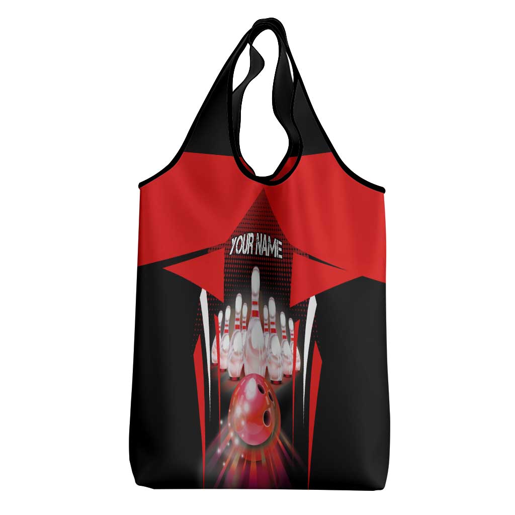 Red Bowling Strike Graphic Grocery Bag with Pins and Ball and Custom Name Design - Wonder Print Shop