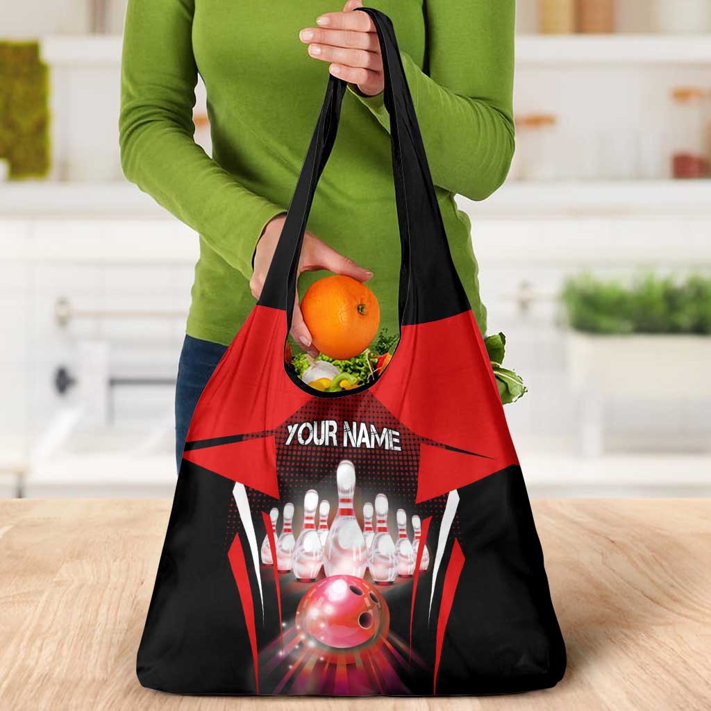 Red Bowling Strike Graphic Grocery Bag with Pins and Ball and Custom Name Design - Wonder Print Shop