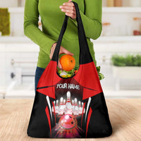 Red Bowling Strike Graphic Grocery Bag with Pins and Ball and Custom Name Design - Wonder Print Shop