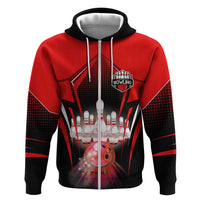 Red Bowling Strike Graphic Hoodie with Pins and Ball and Custom Name Design - Wonder Print Shop
