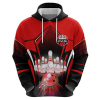 Red Bowling Strike Graphic Hoodie with Pins and Ball and Custom Name Design - Wonder Print Shop