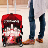 Red Bowling Strike Graphic Luggage Cover with Pins and Ball and Custom Name Design - Wonder Print Shop