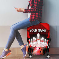 Red Bowling Strike Graphic Luggage Cover with Pins and Ball and Custom Name Design - Wonder Print Shop