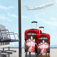 Red Bowling Strike Graphic Luggage Cover with Pins and Ball and Custom Name Design - Wonder Print Shop