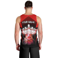Red Bowling Strike Graphic Men Tank Top with Pins and Ball and Custom Name Design - Wonder Print Shop