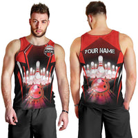 Red Bowling Strike Graphic Men Tank Top with Pins and Ball and Custom Name Design - Wonder Print Shop