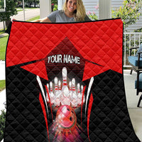 Red Bowling Strike Graphic Quilt with Pins and Ball and Custom Name Design - Wonder Print Shop