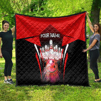 Red Bowling Strike Graphic Quilt with Pins and Ball and Custom Name Design - Wonder Print Shop