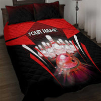 Red Bowling Strike Graphic Quilt Bed Set with Pins and Ball and Custom Name Design - Wonder Print Shop