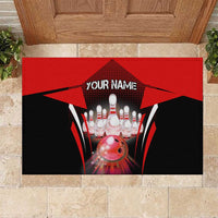 Red Bowling Strike Graphic Rubber Doormat with Pins and Ball and Custom Name Design - Wonder Print Shop