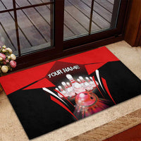 Red Bowling Strike Graphic Rubber Doormat with Pins and Ball and Custom Name Design - Wonder Print Shop