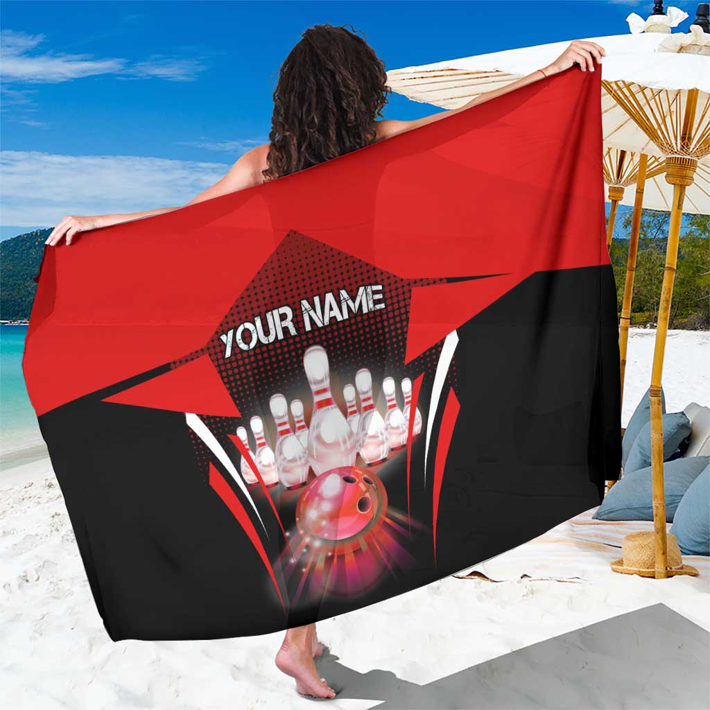 Red Bowling Strike Graphic Sarong with Pins and Ball and Custom Name Design - Wonder Print Shop