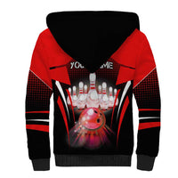 Red Bowling Strike Graphic Sherpa Hoodie with Pins and Ball and Custom Name Design - Wonder Print Shop