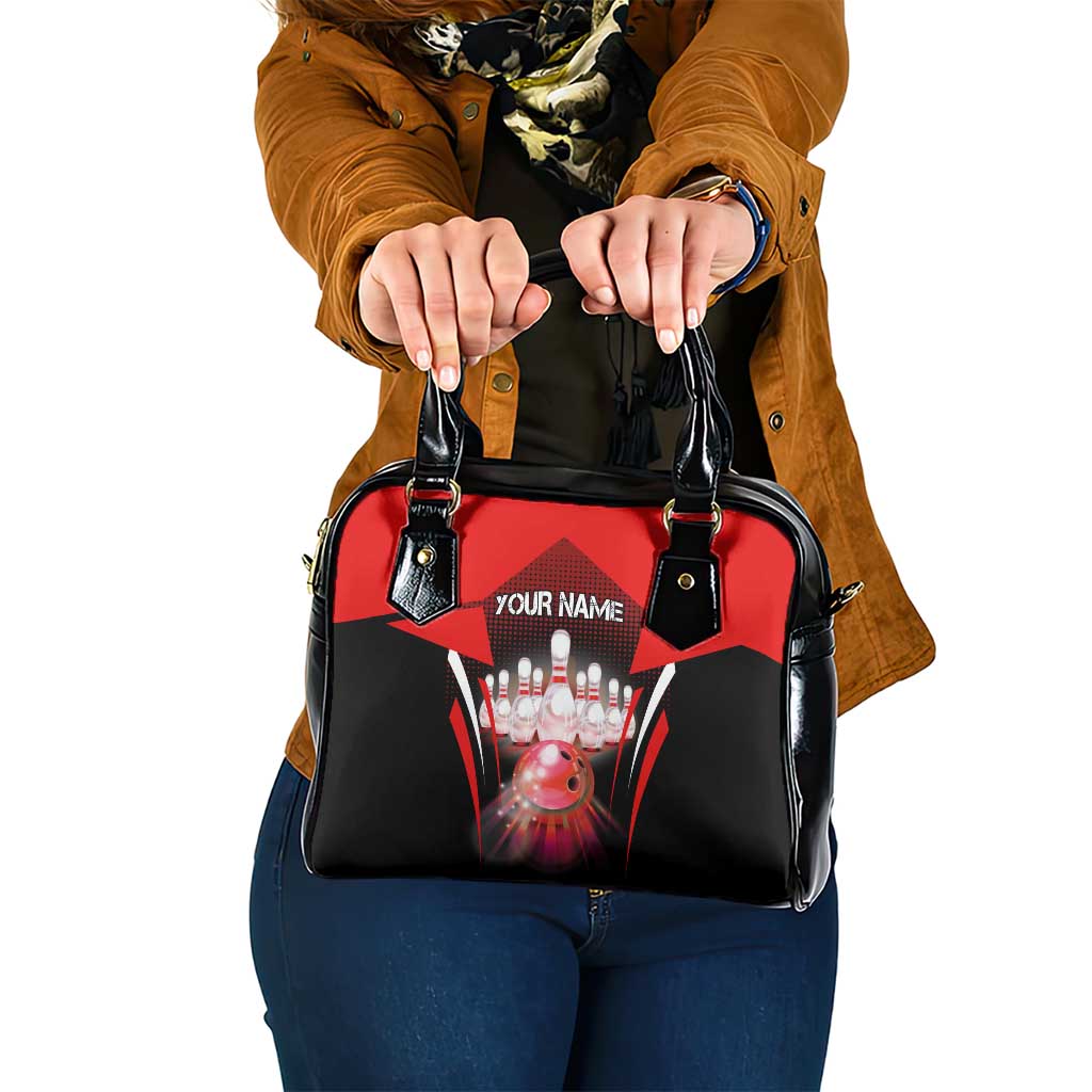Red Bowling Strike Graphic Shoulder Handbag with Pins and Ball and Custom Name Design - Wonder Print Shop