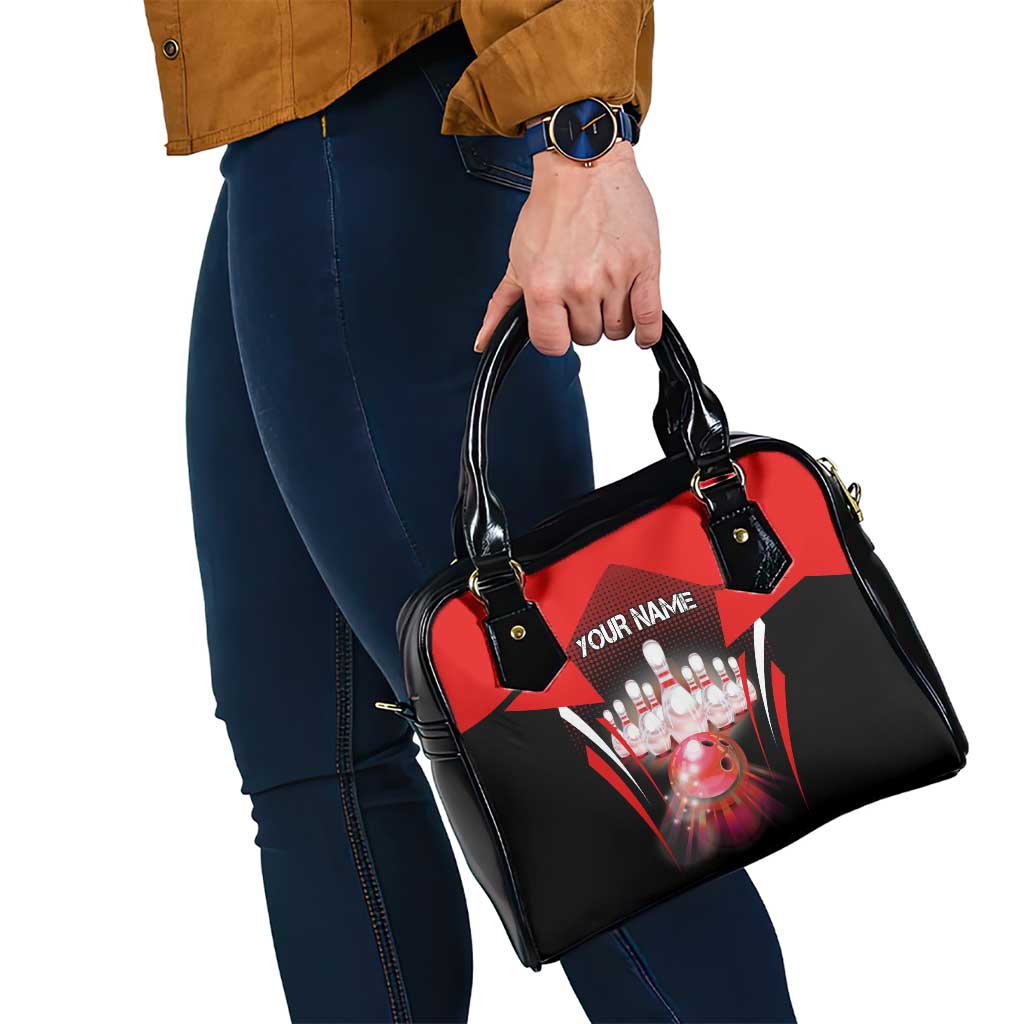 Red Bowling Strike Graphic Shoulder Handbag with Pins and Ball and Custom Name Design - Wonder Print Shop