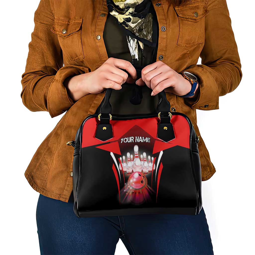 Red Bowling Strike Graphic Shoulder Handbag with Pins and Ball and Custom Name Design - Wonder Print Shop