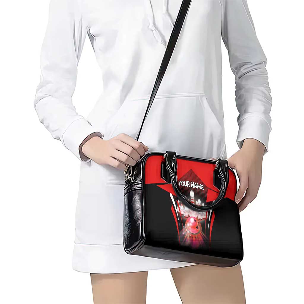 Red Bowling Strike Graphic Shoulder Handbag with Pins and Ball and Custom Name Design - Wonder Print Shop