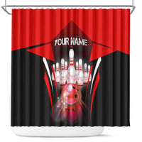 Red Bowling Strike Graphic Shower Curtain with Pins and Ball and Custom Name Design - Wonder Print Shop