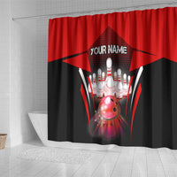 Red Bowling Strike Graphic Shower Curtain with Pins and Ball and Custom Name Design - Wonder Print Shop