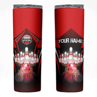Red Bowling Strike Graphic Skinny Tumbler with Pins and Ball and Custom Name Design - Wonder Print Shop