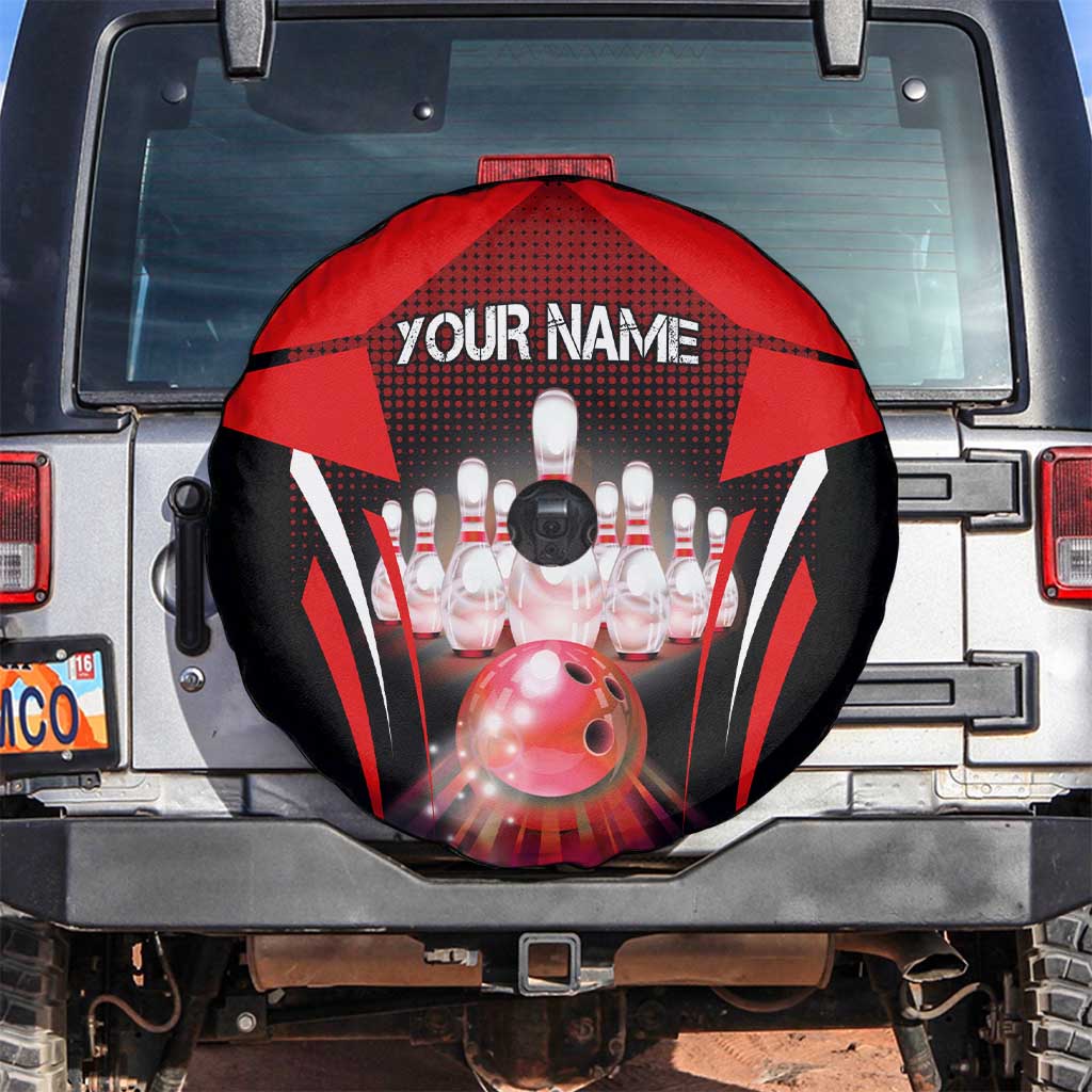 Red Bowling Strike Graphic Spare Tire Cover with Pins and Ball and Custom Name Design - Wonder Print Shop