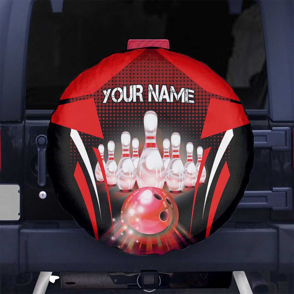 Red Bowling Strike Graphic Spare Tire Cover with Pins and Ball and Custom Name Design - Wonder Print Shop