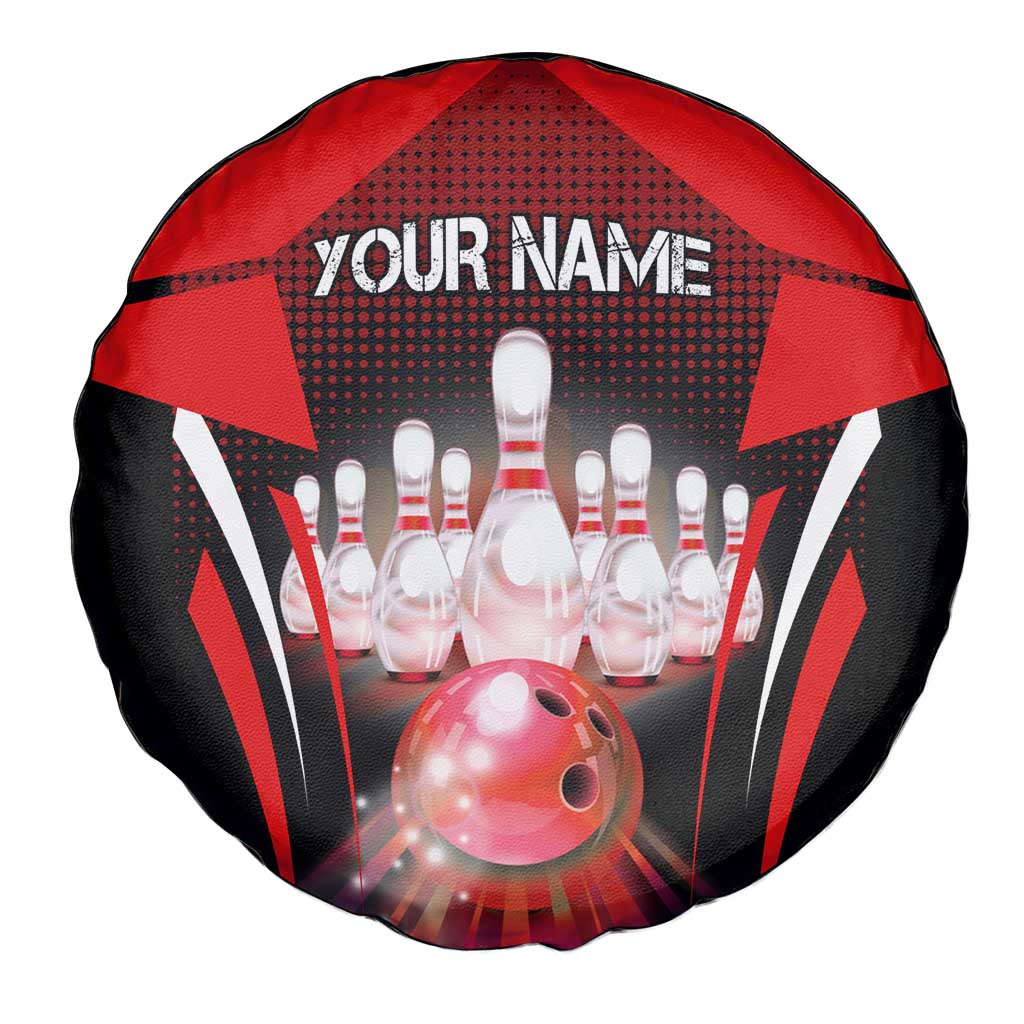 Red Bowling Strike Graphic Spare Tire Cover with Pins and Ball and Custom Name Design - Wonder Print Shop