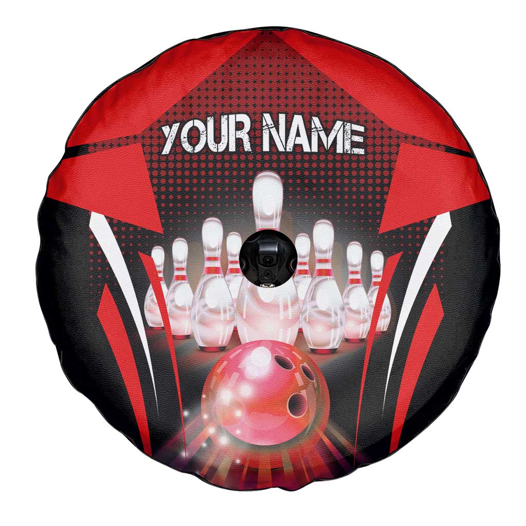 Red Bowling Strike Graphic Spare Tire Cover with Pins and Ball and Custom Name Design - Wonder Print Shop