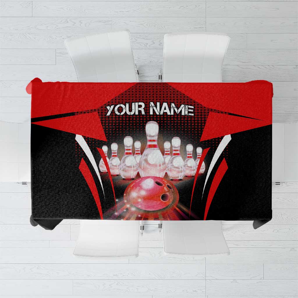 Red Bowling Strike Graphic Tablecloth with Pins and Ball and Custom Name Design - Wonder Print Shop