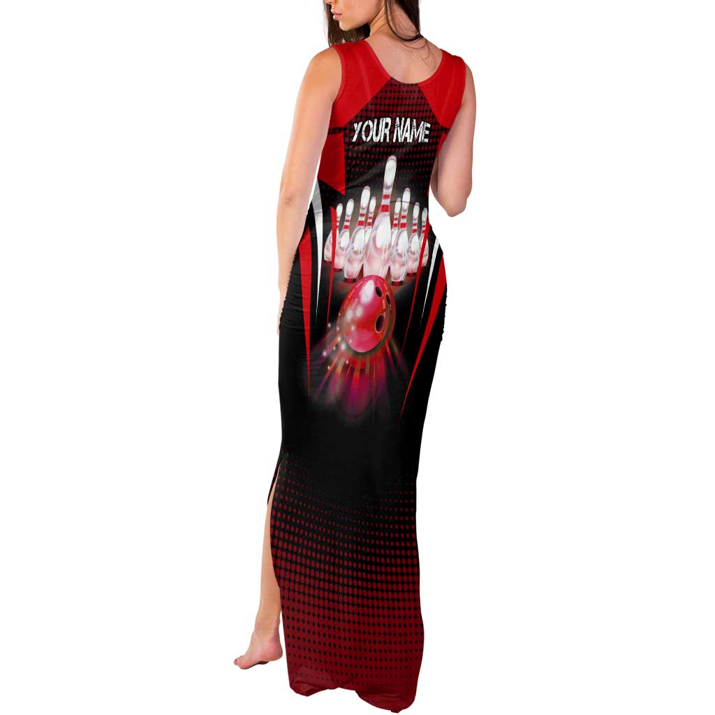 Red Bowling Strike Graphic Tank Maxi Dress with Pins and Ball and Custom Name Design - Wonder Print Shop