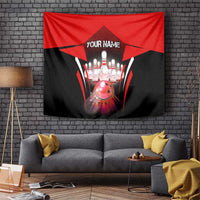 Red Bowling Strike Graphic Tapestry with Pins and Ball and Custom Name Design - Wonder Print Shop
