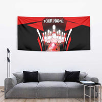 Red Bowling Strike Graphic Tapestry with Pins and Ball and Custom Name Design - Wonder Print Shop