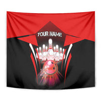 Red Bowling Strike Graphic Tapestry with Pins and Ball and Custom Name Design - Wonder Print Shop