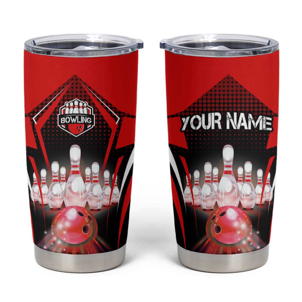 Red Bowling Strike Graphic Tumbler Cup with Pins and Ball and Custom Name Design - Wonder Print Shop